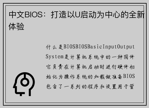 中文BIOS：打造以U启动为中心的全新体验